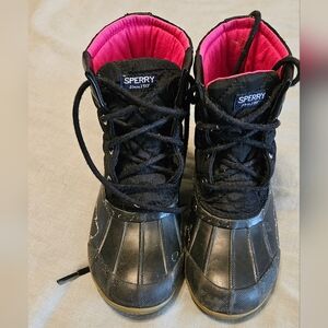 Sperry Port Boots - Girls Size 3 - Black and Pink